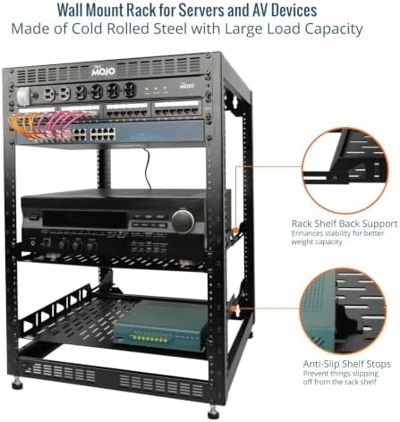 Tecmojo 16U Open Frame Network Rack for IT & AV Gear, AV Rack Floor Standing or Wall Mounted,with 2 PCS 1U Rack Shelves & Mounting Hardware,Network Rack for 19" Networking,Audio and Video Device - Image 3