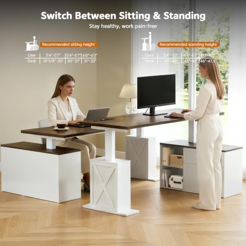67" L Shaped Standing Desk with Drawers Electric Corner Desk White - Image 4