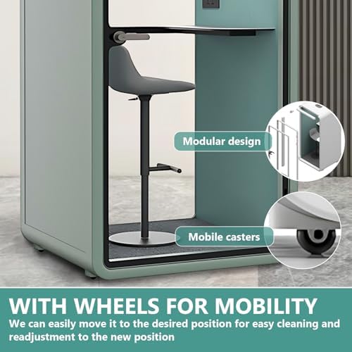 Office Sound Booth with Audio Privacy - Soundproof Recording Booth Includes Green Frame with Curved Corners,Soundproof Room with Light,Steel Plate Structure for Study (42.52IN) - Image 7