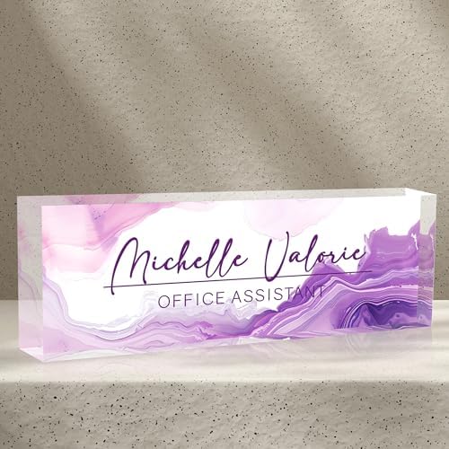 Name Plate for Desk-Personalized Name Plates for Desk-Name Plate Personalized for Office-Gifts for Teacher Boss Employee Appreciation Office Desk Decor (purple ink), MYDZBJMT1009 by AZUFEMOS