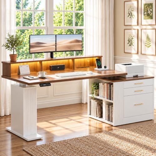 Electric Standing Desk with Drawers - 70" Adjustable Computer Desk by Curlaky