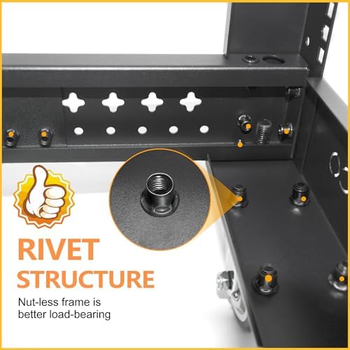 RIVECO 25U Server Rack Adjustable Depth Network 4 Post Cabinet Open Frame with Leveling Feet & Wheels Fully Rivets 1400 LBS - Image 2