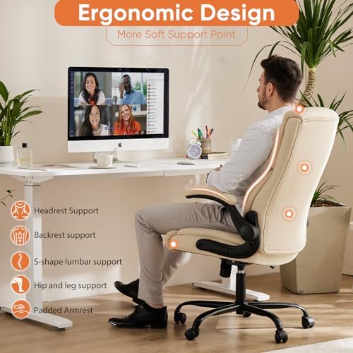 Sweetcrispy Home Office Desk Chairs, High Back PU Leather Chair - Image 6