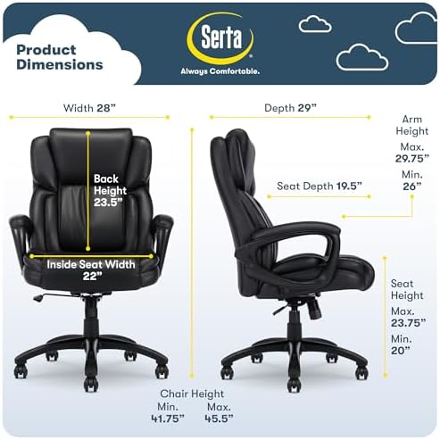 Serta Ergonomic Executive Office Chair with Lumbar Support, Leather Chair - Image 2