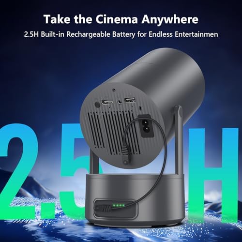 Portable Projector with Built-in Apps & Rechargeable Battery, Mini Projector with WiFi and Bluetooth, Electric Focus, Auto Keystone, 210° Rotatable Stand for Outdoor Movies & Travel( Iron Gray) - Image 2