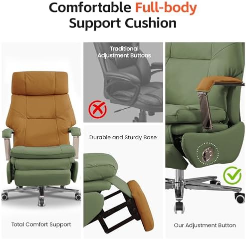 HUBSON 360° Swivel Big and Tall Faux Leather Executive Office Chairs, Green - Image 6