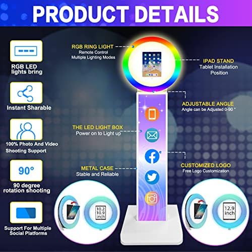 Portable Photo Booth for iPad 10.2" 10.5" 10.9" 11" 12.9" 13" Photobooth Machine Metal Shell Selfie Station RGB Ring Light Custom Logo for Parties Wedding Rental - Image 3
