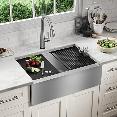 DELTA FAUCET Rivet 30-inch Workstation Farmhouse Apron Front Kitchen Sink Undermount 16 Gauge Stainless Steel Single Bowl with WorkFlow Ledge and Kit of 5 Accessories, 95C9031-30S-SS - Image 4