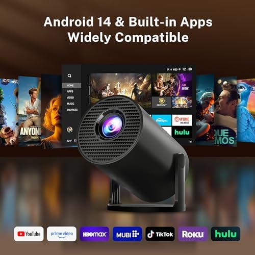 [Built-in Apps & 2025 Upgraded] Mini Projector with Wi-Fi 6 & Bluetooth 5.4, 1080P 4K Support Full HD, Auto Keystone 360° Portable Home Cinema Smart Projector for iOS/Android X1 - Image 2