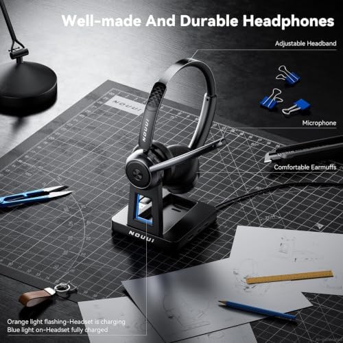 Wireless Headset with Mic for Work, Wireless Headphones with Mic(Noise Cancelling & Mute Button),65H Battery with Charge Base Bluetooth Headset with Microphone for PC/Call Center/Computer/Teams/Zooms - Image 6