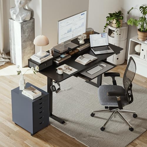 Agilestic 55 Inch Standing Desk with Drawers & Keyboard Tray, Black - Image 2