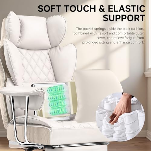 COMHOMA Big and Tall Office Chair, High Back Leather Gaming Chair with Footrest, Executive Ergonomic Office Chairs with Pocket Spring Lumbar Support and with Outward Fixed Soft Armrests - Image 4