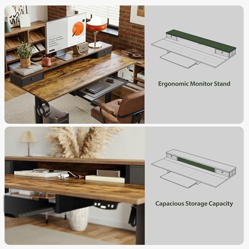 Agilestic 48 Inch Standing Desk with Drawers & Keyboard Tray, Rustic Brown - Image 5