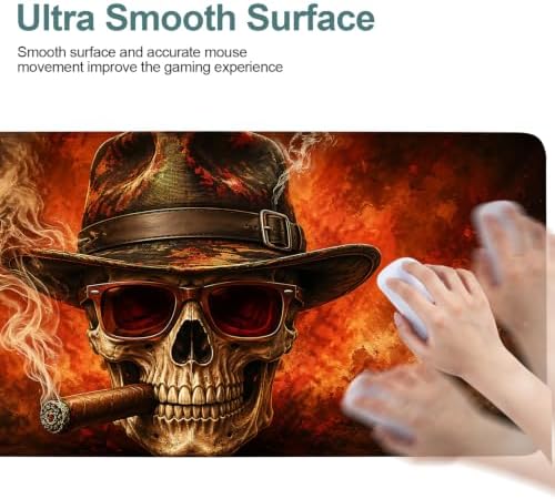 Halloween Smoking Skull Extended Gaming Mouse Pad 35.4"x15.7" Large Extended Pad Desk Mat Anti-Slip Rubber Base & Durable Stitched Edges for Gamers Smooth Mouse Pad Writing Surface - Image 6