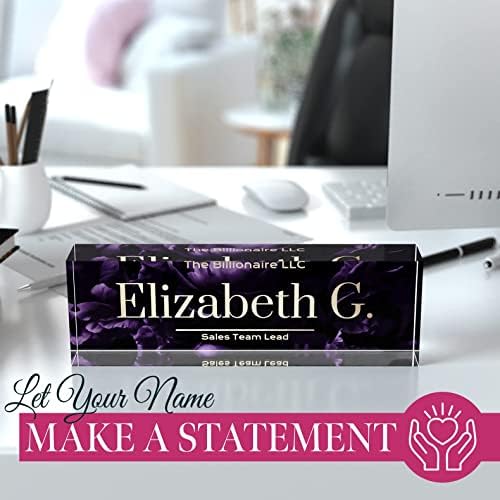 Desk Name Plate Personalized, Custom Name Plates 2½/x8 Inches, Thick Crystal-Clear Acrylic, Gift Box, Office Desk Decor. USA Made by ACRYLUXE (Blossom) - Image 4