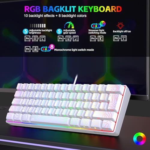 Snpurdiri 60% Wired Gaming Keyboard, 61 Keys RGB Contour Line (White) - Image 3