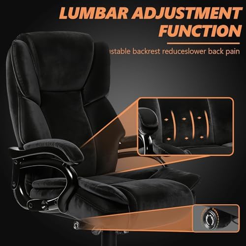 Indulgear 500lbs Fabric Big and Tall Office Chair,500lbs Heavy Duty Office Chair for Heavy People, High Back Executive Computer Chair with Adjustable Lumbar Support, Dual Rubber Wheel - Image 4