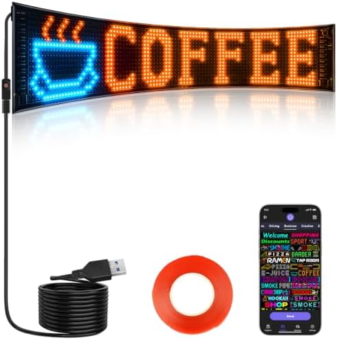 Rayhome Bright Multiple Programmable LED Sign, 23''x5'' Full Color Scrolling LED Signs Flexible USB 5V LED Store Sign Bluetooth App Control Custom Text Pattern Animation for Store Car by Rayhome