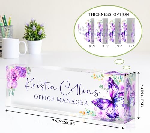 Custom Name Plate for Desk, Personalized Desk Name Plate on Clear Acrylic Glass, Appreciation Gifts for Teacher Employee Boss Coworkers Nurse, Office Desk Accessories for Women Men (Amethyst) - Image 6