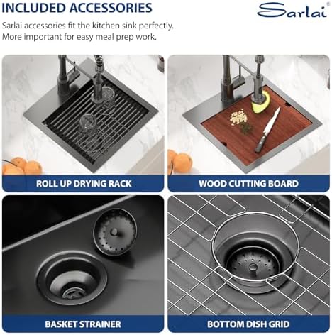 Sarlai Drop Bar Sink -15 Inch Black Outdoor Kitchen Sink Gunmetal Black Drop In Workstation 15 x 15 Topmount Stainless Steel 16 Gauge Single Bowl Kitchen Bar Prep RV Outdoor Sinks Basin - Image 7