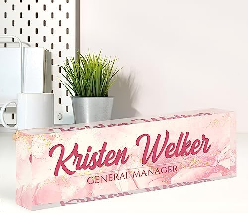 Name Plate for Desk, Desk Name Plate Personalized, Office Decor for Women Men, Acrylic Desktop Accessories, Office Appreciation Gifts for Boss Social Workers Nurse Teacher Employee (Pink Coast) by Spricoz