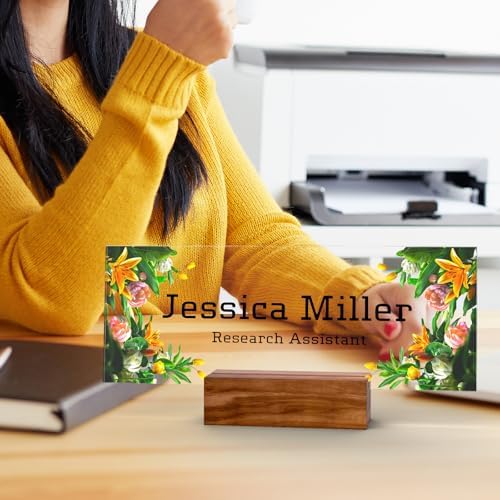 Personalized Acrylic Desk Name Plate with Walnut Wood Base - Image 3