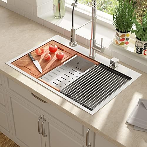 Lordear Kitchen Sink Drop In 28x22 Topmount 16 Gauge Stainless Steel Single Bowl Ledge Workstation Kitchen Sink Basin - Image 2