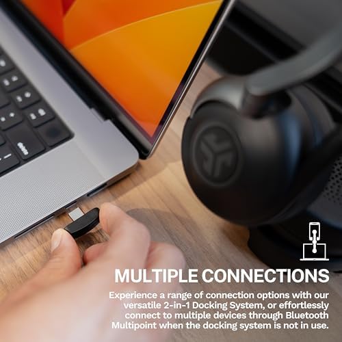 JLab Epic Work ANC Wireless on-Ear Headset with Microphone, smart Noise Cancellation, multipoint Connect, Charging hub, Black - Image 2