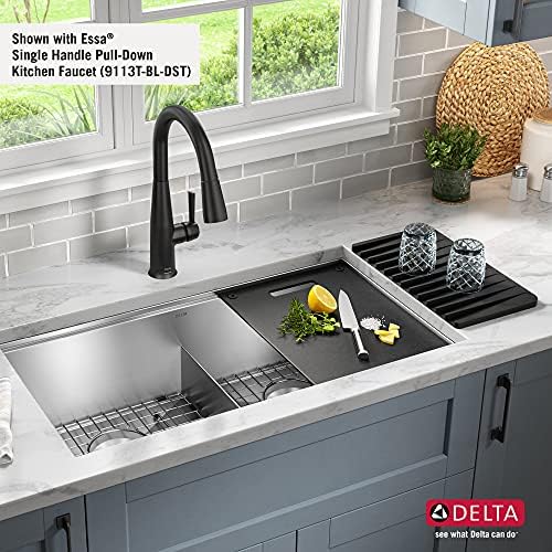 DELTA FAUCET Rivet 33-Inch Workstation Kitchen Sink Undermount 16 Gauge Stainless Steel 50/50 Double Bowl with WorkFlow Ledge and Chef’s Kit of 9 Accessories, 95B931-33D-SS - Image 5