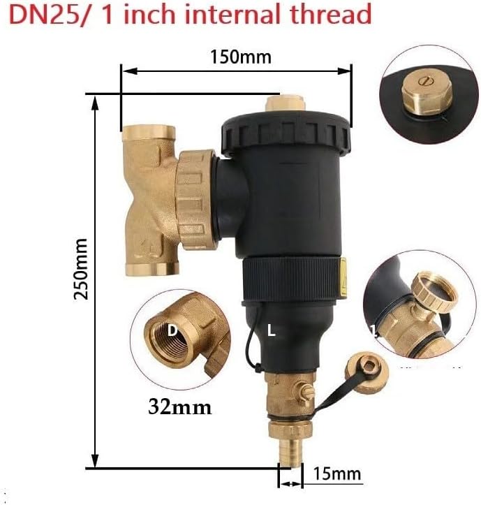 Magnetic Central Water Heater Filter with Stainless Steel Mesh, Engineering Plastic and Brass Housing, Threaded Connection DN20-DN32, for Boiler Sludge Separator and HVAC System(DN25/1 inch female) - Image 2