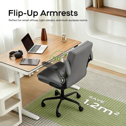 amseatec Home Office Desk Chair, Leather Flip-Up Armrests Comfy Task Chair - Image 6