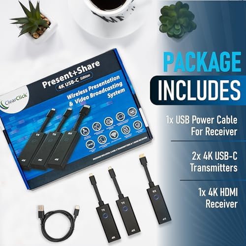 ClearClick Present+Share (4K USB-C Edition) - Wireless Presentation & Video Broadcasting System for Laptops & Smartphones (Two 4K USB-C Transmitters, One 4K HDMI Receiver) - Image 6