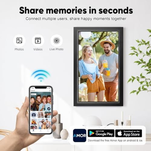 WiFi Digital Picture Frame, 15.6 Inch Large Display, 64GB Memory, 1920×1080 IPS Touch Screen, Wall‑Mountable & Tabletop, Share Photos & Videos via AiMOR App, for Loved Ones - Image 5