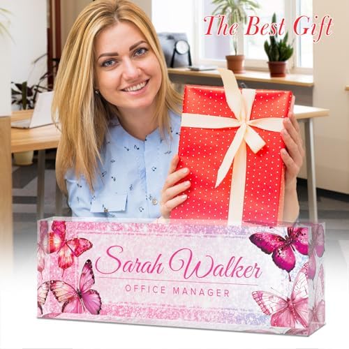 Custom Name Plate for Desk - Desk Name Plate Personalized - Acrylic Office Desk Accessories - Appreciation Gifts for Coworkers Employee Teacher Staff Boss - Office Decor for Women (Pink Butterfly B) - Image 5