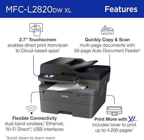 Brother MFC-L2820DW XL Wireless Compact Monochrome All-in-One Laser Printer with Copy, Scan and Fax, Duplex, Black & White | Up to 4,200 Pages of Toner Included(1), Works with Alexa - Image 3