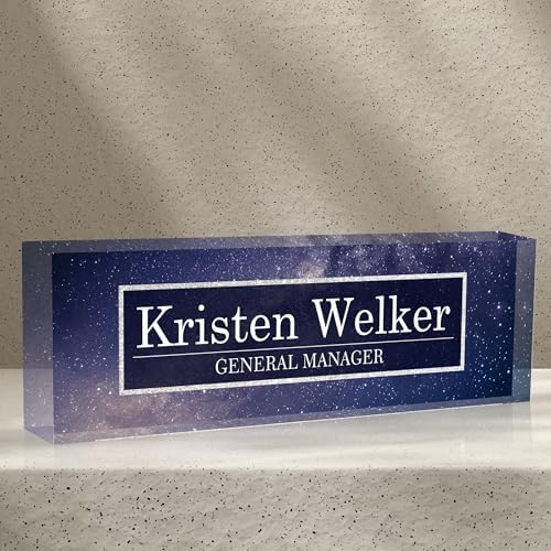 Personalized Name Plates for Office - Gifts for Teacher, Boss, Employee Appreciation - Office Desk Decor (Night Sky) by AZUFEMOS