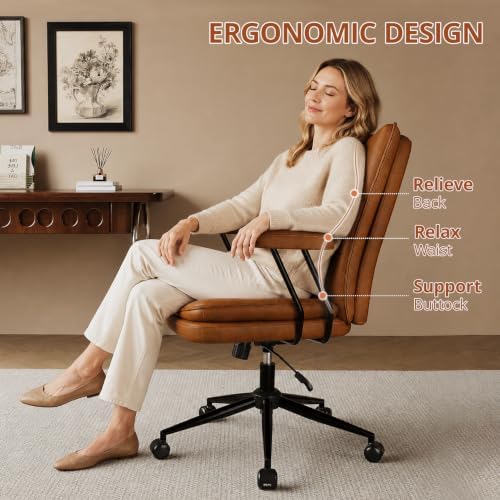 Ergonomic Home Office Chair Leather Desk Chairs with Adjustable Height - Image 3