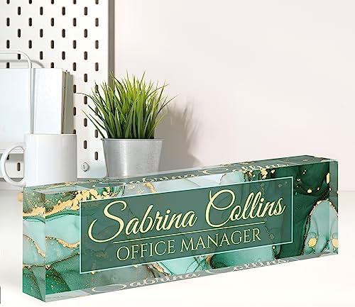 Name Plate for Desk, Desk Name Plate Personalized, Office Decor for Women Men, Acrylic Desktop Accessories, Office Gifts for Boss Nurse Teacher Coworker, Employee Appreciation Gift (Green Coast B) by Spricoz