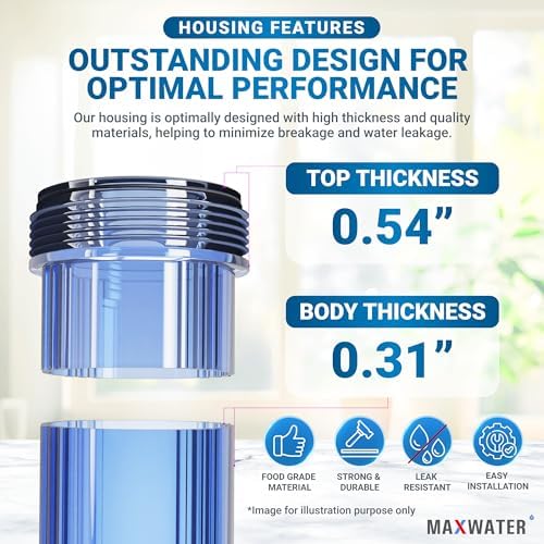 Max Water Whole House Water Filter Housing, Fits 20" x4.5" Big Filter Blue Pre-Filtration System for Well and City Water, 1 inch NPT Ports with Wrench and Bracket (Clear Housing) - Image 4
