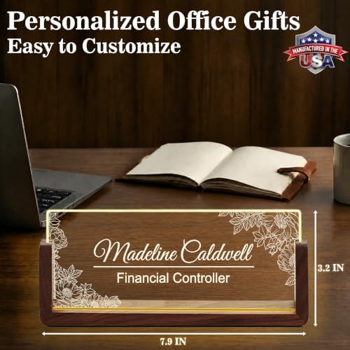 Custom Name Plate for Desk with LED Walnut Frame, Office Desk Decor - Image 4