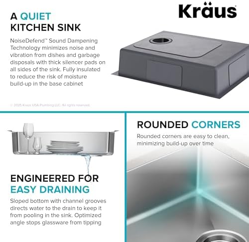 KRAUS Fairlane 25-inch ADA Compliant Undermount Single Bowl 18-Gauge Stainless Steel Kitchen Sink, KHU640-25-5.5 - Image 7