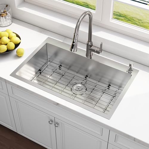 33x22 Drop In Single Bowl 33 Inch Topmount Handmade Kitchen Sink by Quikore