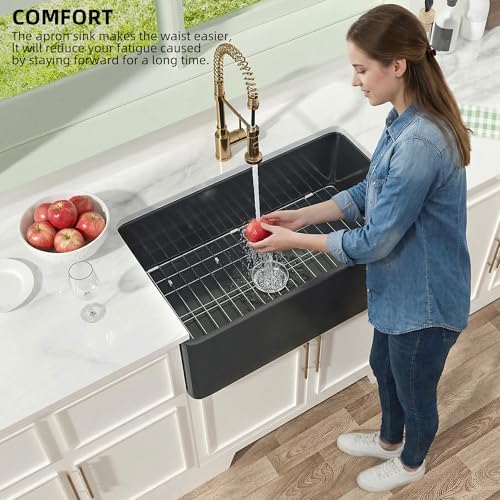 Miuara Farmhouse Sink 30 x 18 Inch Black Fireclay Apron Front Kitchen Sink - Image 2