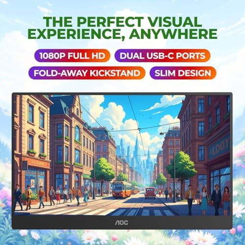AOC 16" Portable Monitor FHD 60Hz USB-C IPS Ultra Slim Kickstand 16T30 - Image 2