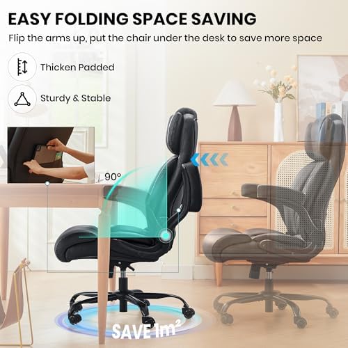 500lbs Big and Tall Office Chair Adjustable Lumbar Support for Back Pain, Extra Wide Seat Executive Office Chair Thick Armrest Pad, Heavy Duty Base&Upgraded Wheels, Ergonomic Desk Chair - Image 6