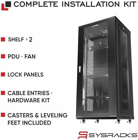 27U Wall Mount Server Rack Cabinet 24” Deep, 19” Network Enclosure for Home Lab with Fan, PDU, 2 Shelves, Casters & Feet, Locking Mesh Door - Image 4