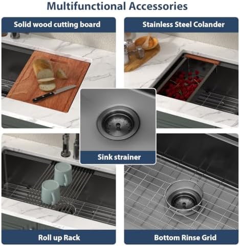 Lordear 36 Inch Black Undermount Kitchen Sink Workstation SUS304 16 Gauge - Image 6