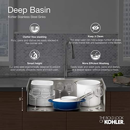 KOHLER 80084-1PC-NA Task™ 33" Top-/Undermount Single-Bowl Workstation Sink, Includes Kitchen Sink Accessories, Stainless Steel, 1 Faucet Hole - Image 3