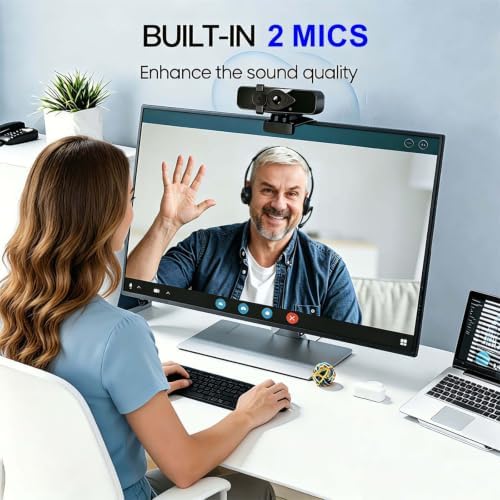 4K Webcam with USB C Adapter Privacy Cover Microphone for PC Mac Laptop - Image 3