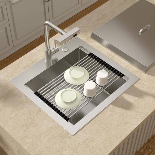 Lordear Drop In Outdoor Kitchen Sink Workstation with Pull-out Faucet 21" x 20" Bar Prep Sink 16 Gauge Stainless Steel Single Bowl Small Kitchen Camper Wet Bar Mobile Home RV Basin with Cover - Image 3